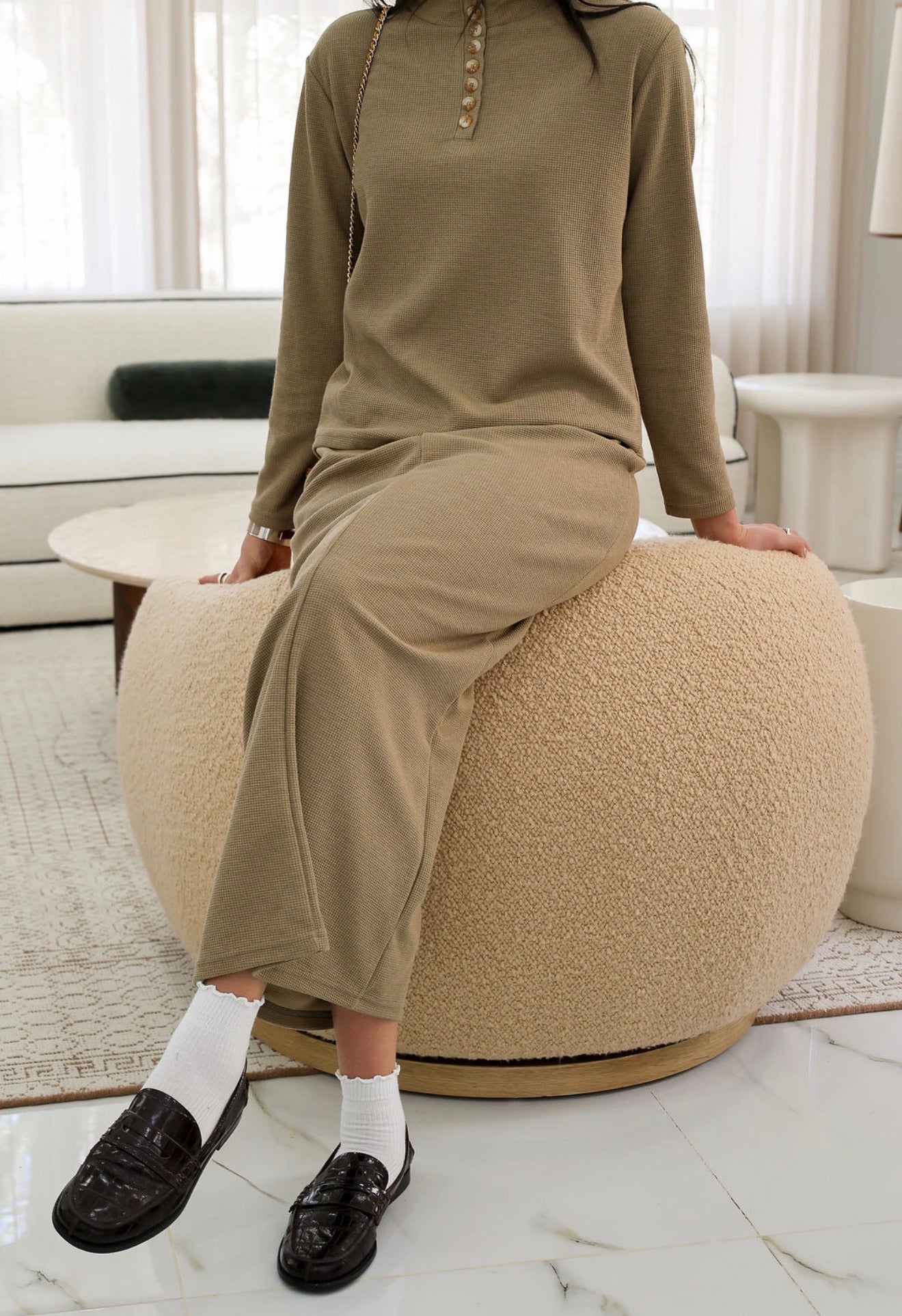 Khaki 9 button waffle set