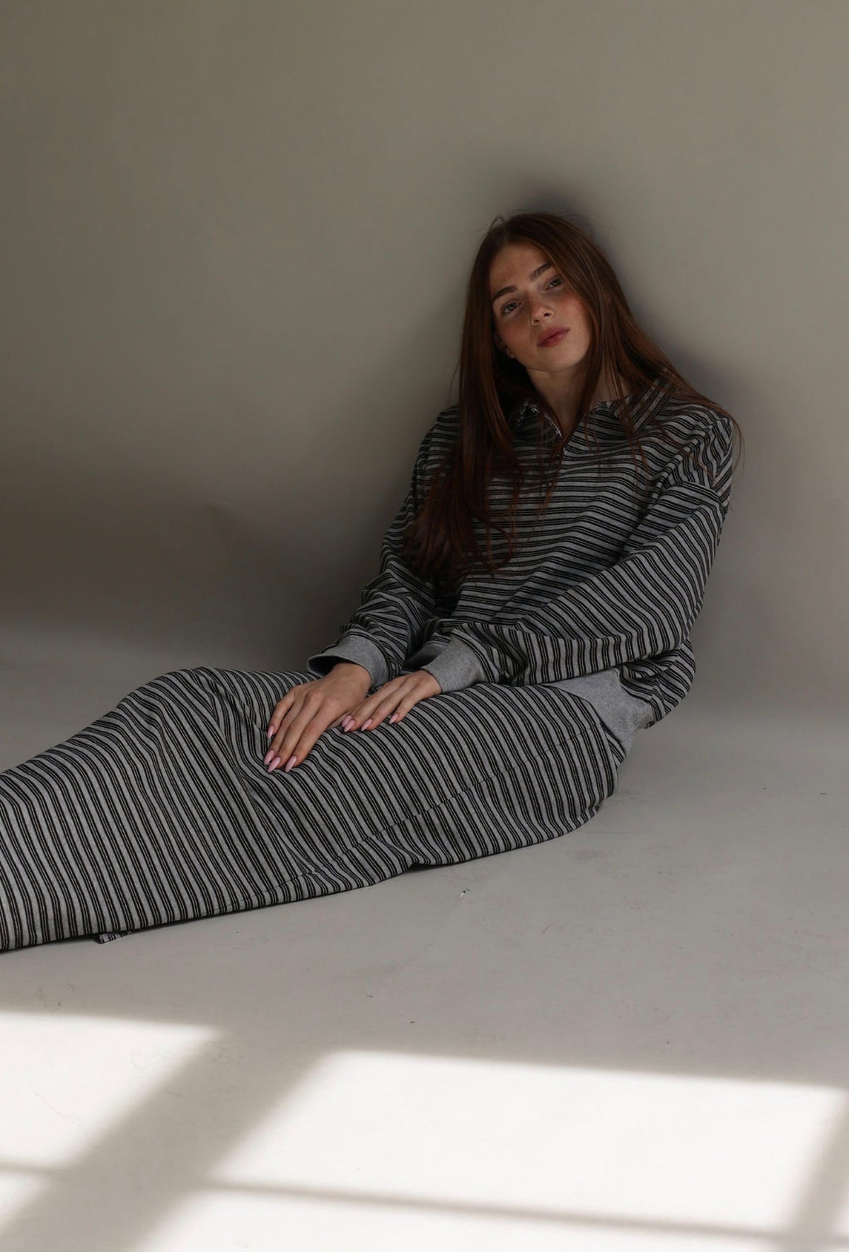 Stripe half zip set