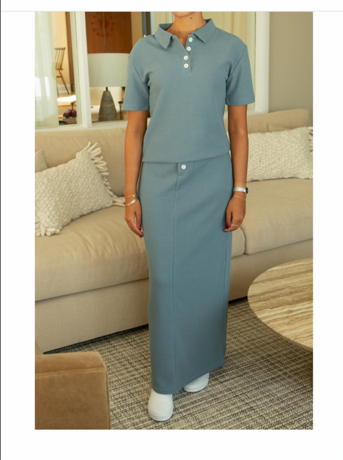 Blue short sleeve waffle set