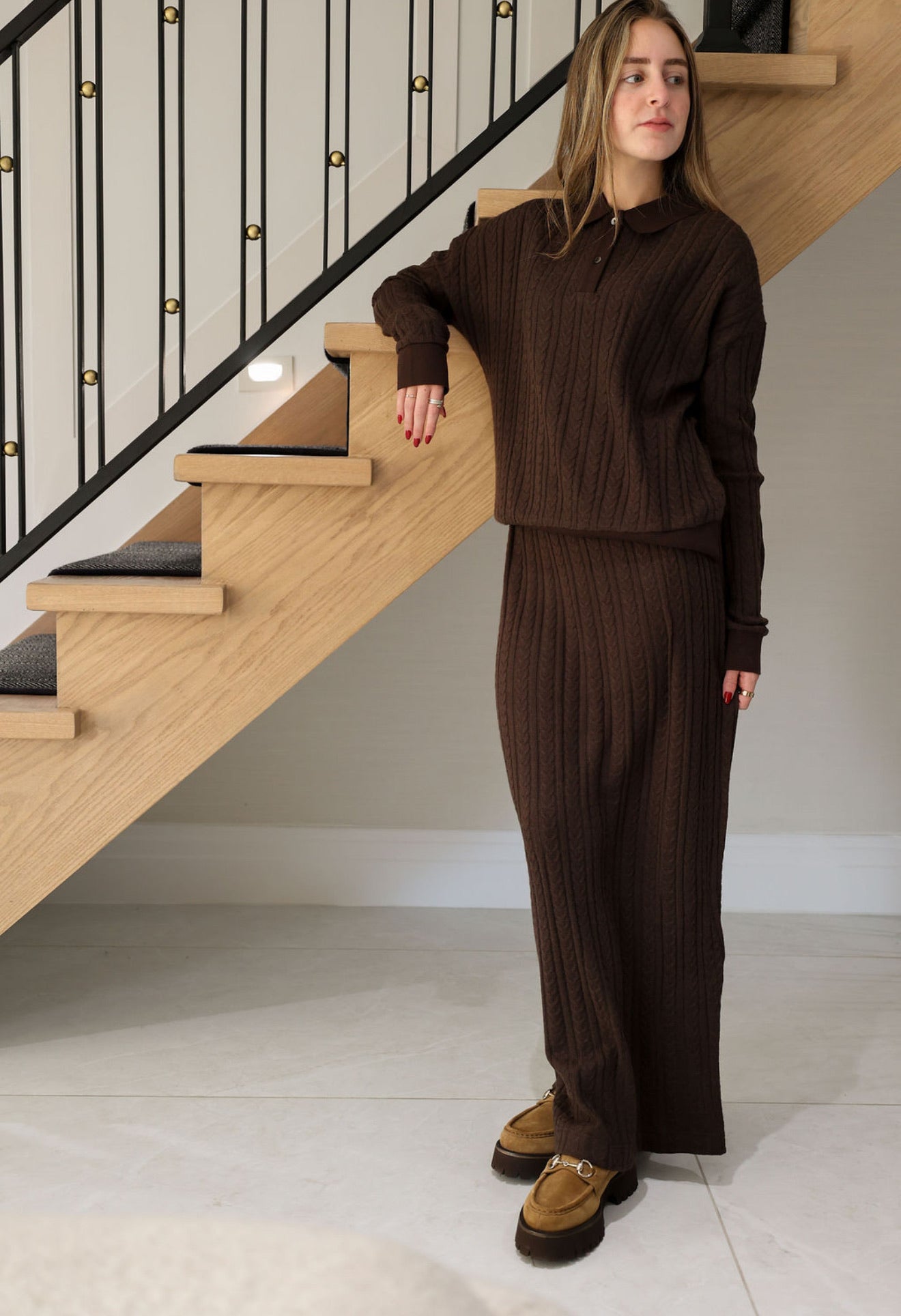 Cable knit polo skirt set