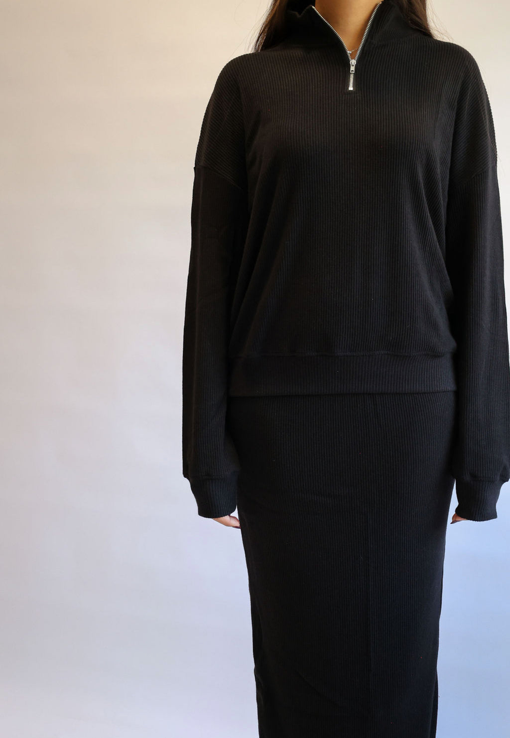 black half zip ribbed set