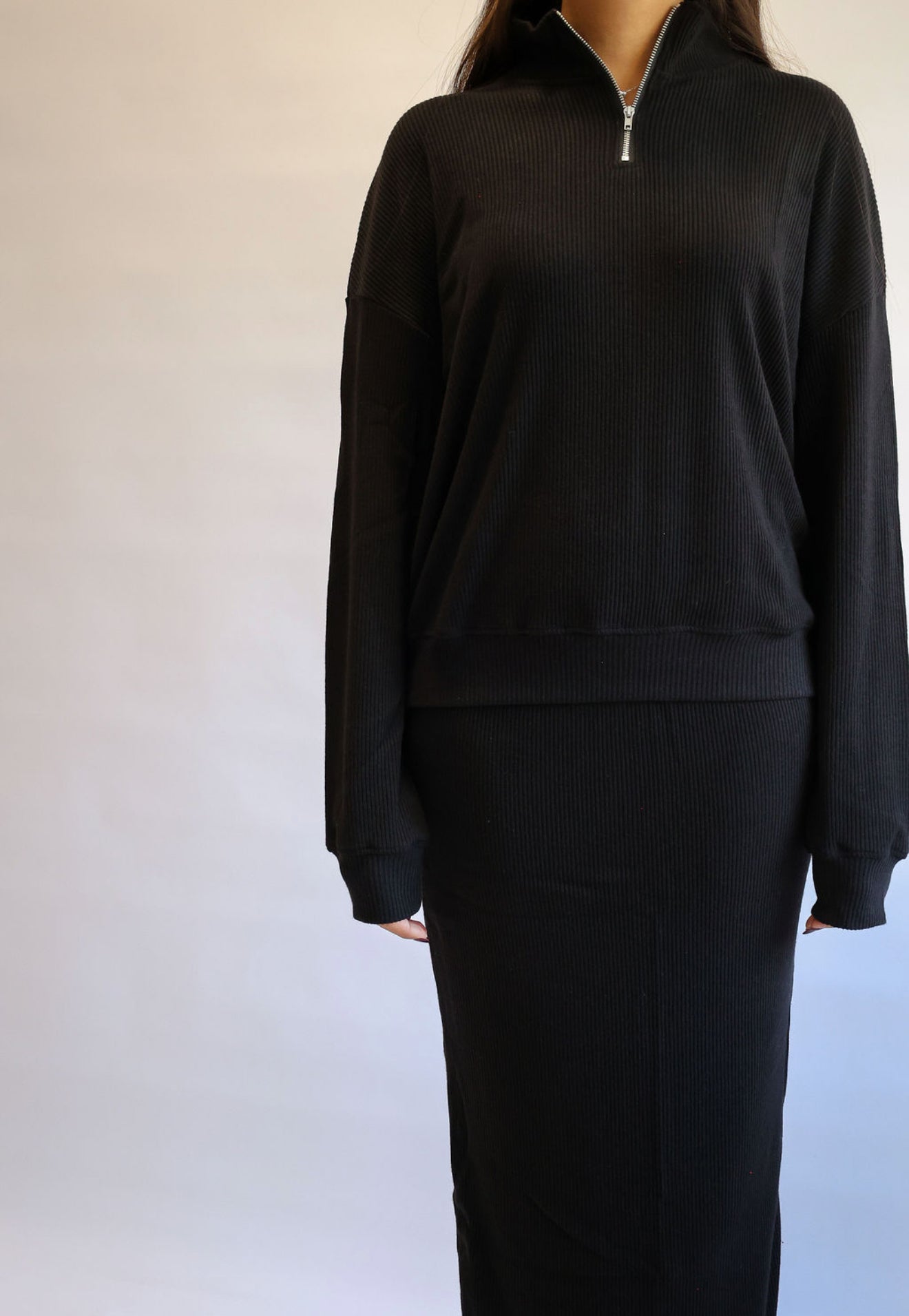 black half zip ribbed set