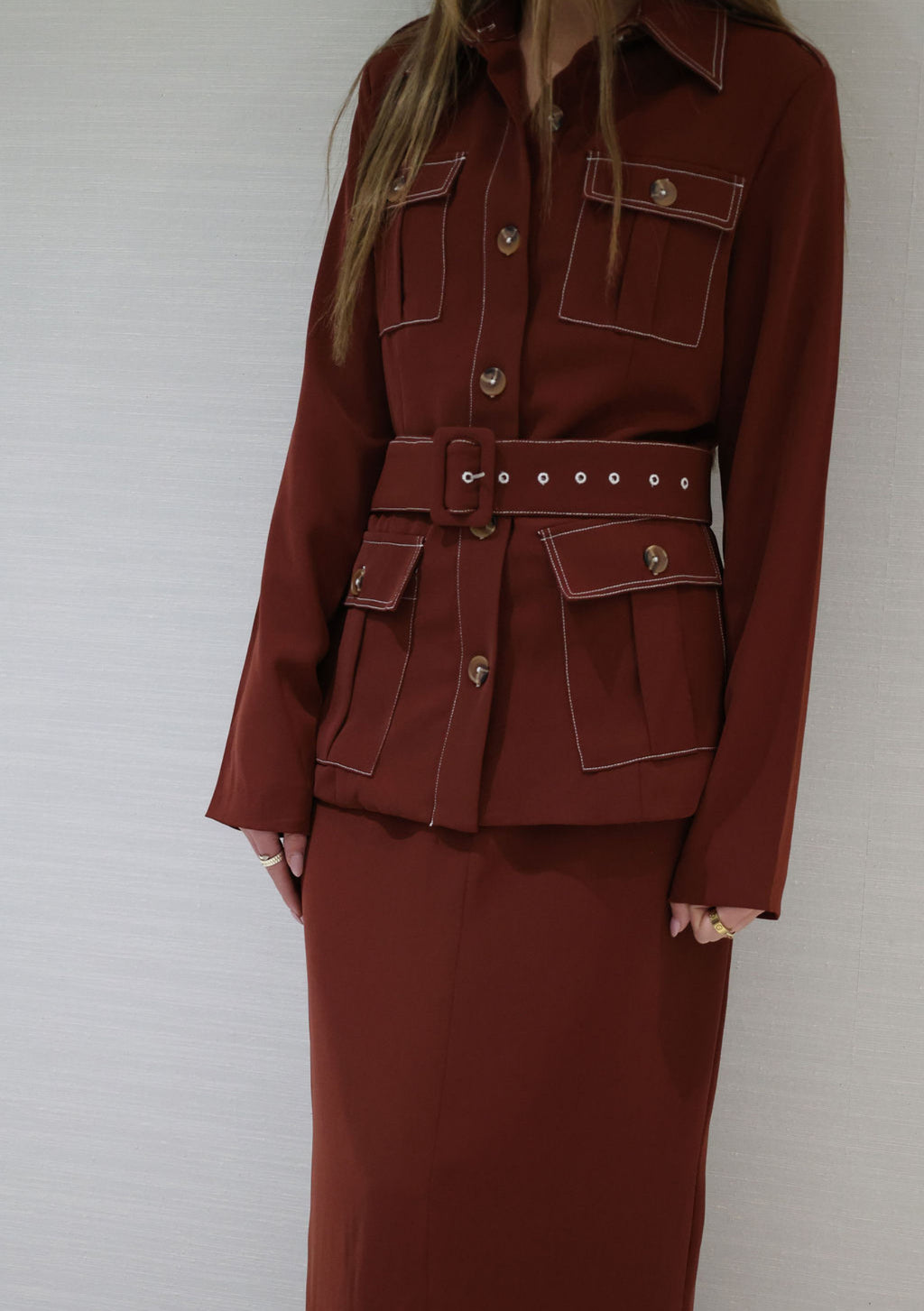 Burgundy cargo blazer set