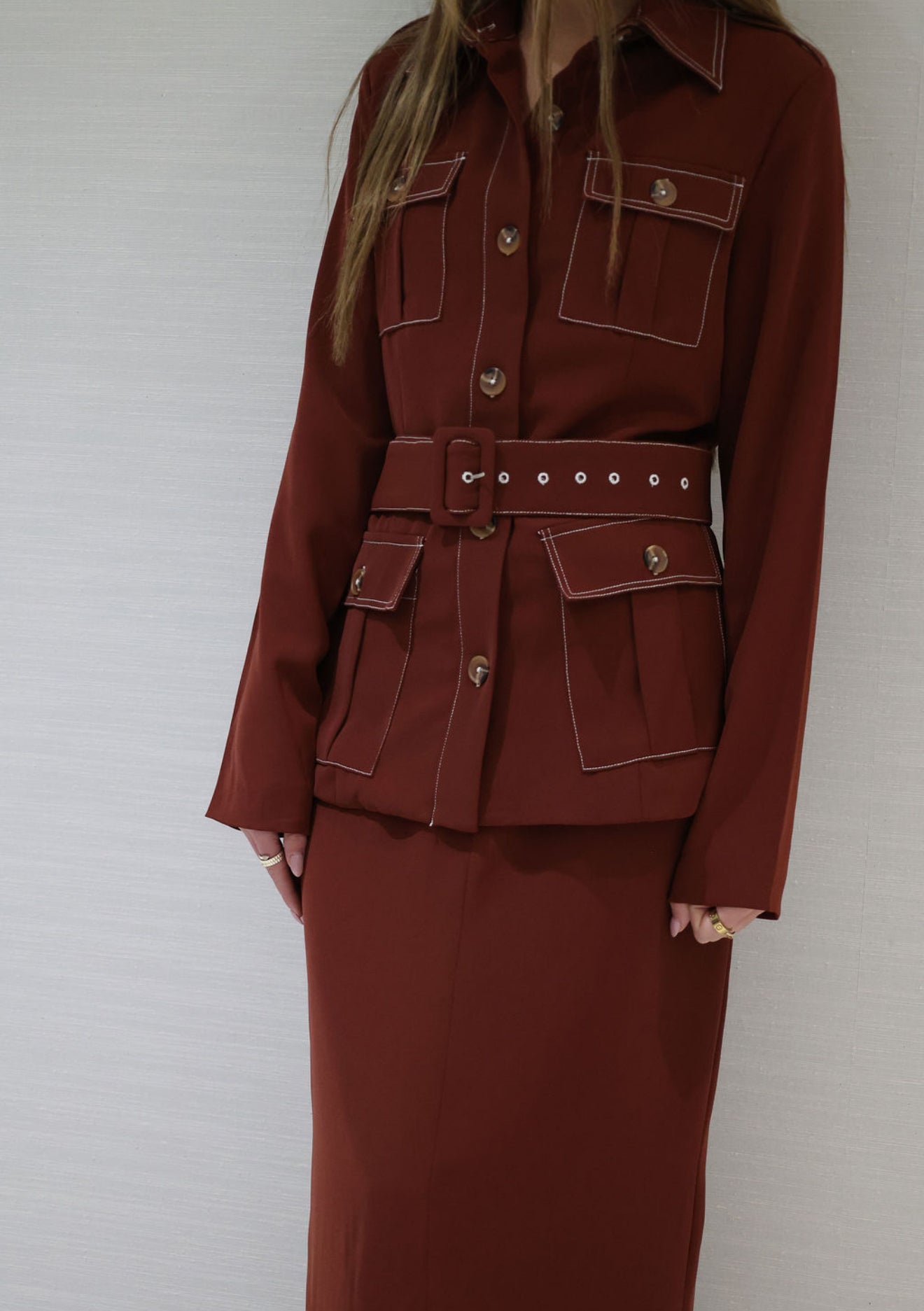 Burgundy cargo blazer set
