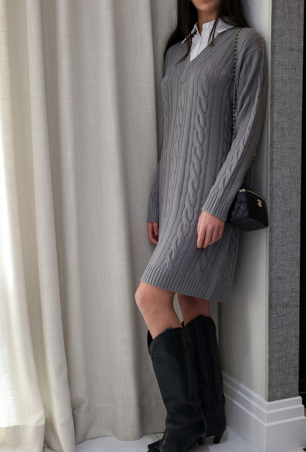 Cable knit polo mini dress