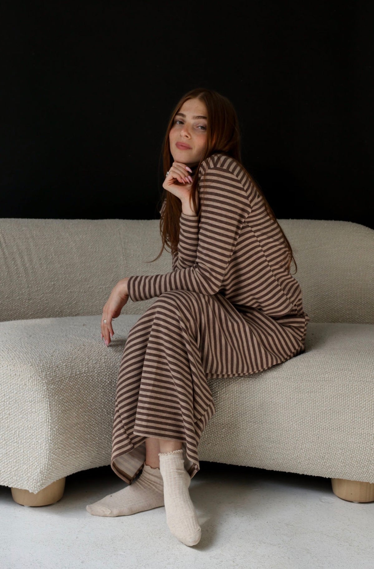 Brown Stripe Turtleneck Set