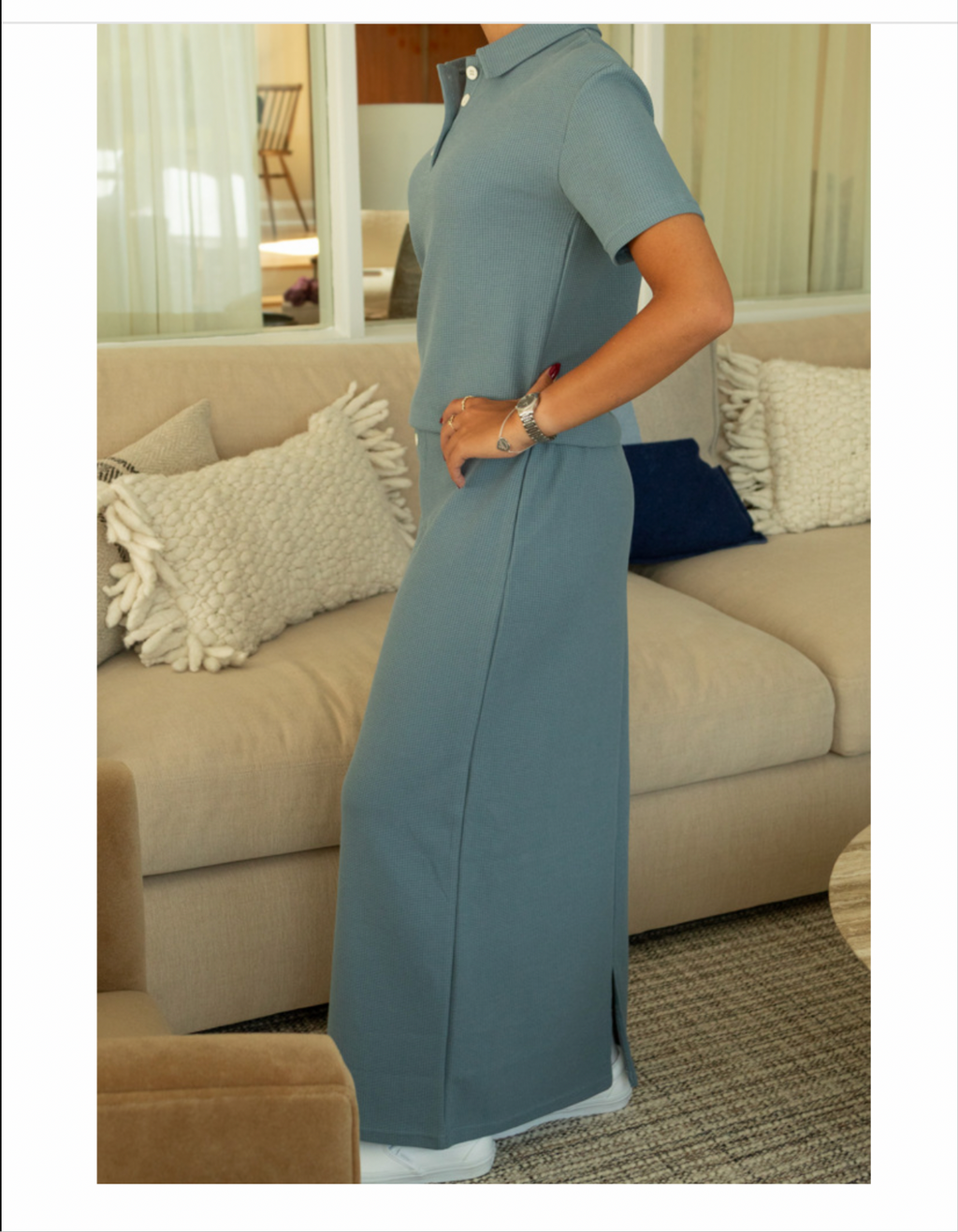 Blue short sleeve waffle set