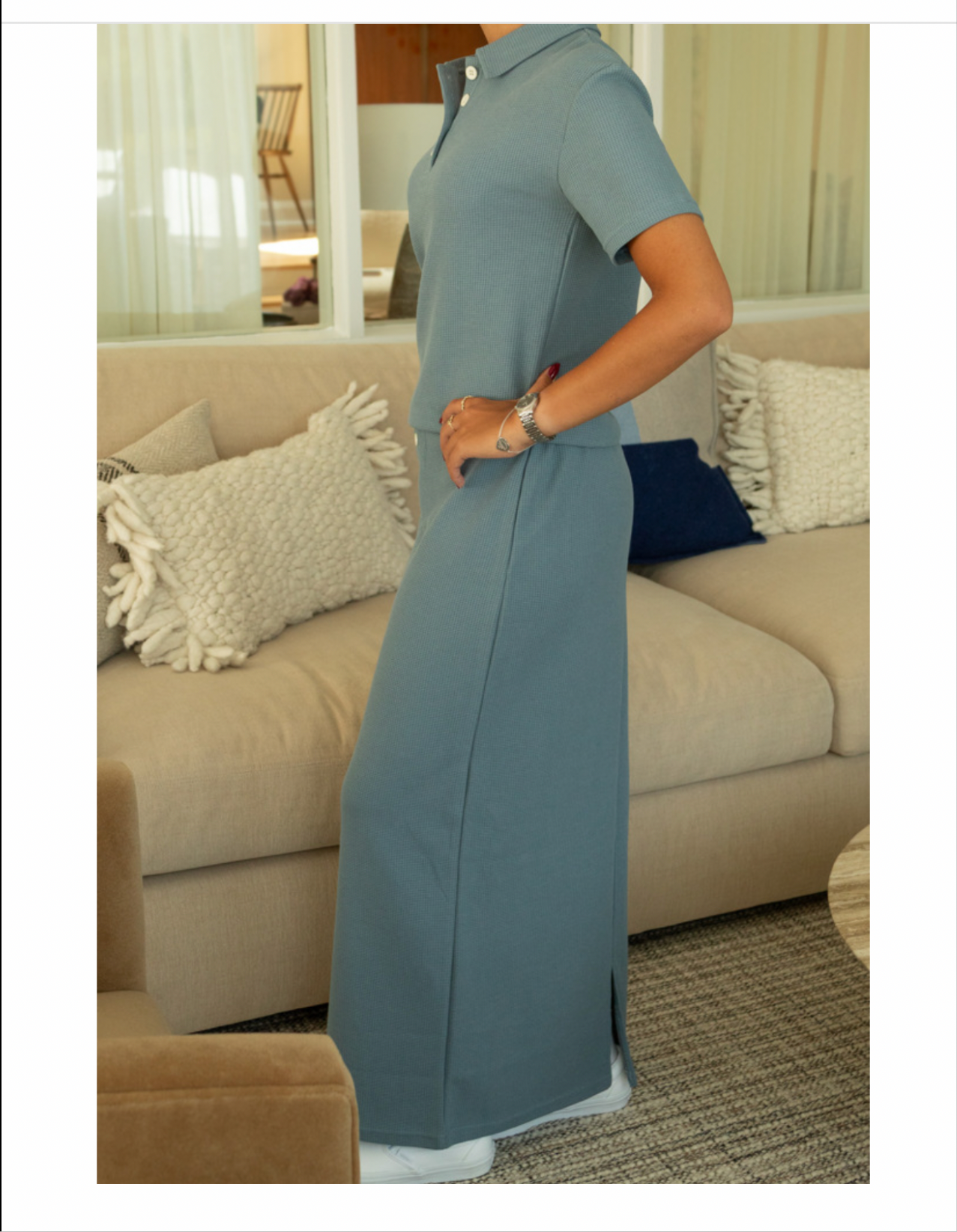Blue short sleeve waffle set