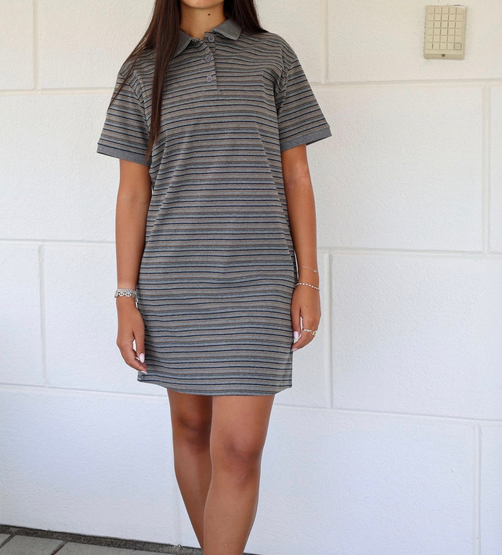 Grey polo stripe mini dress