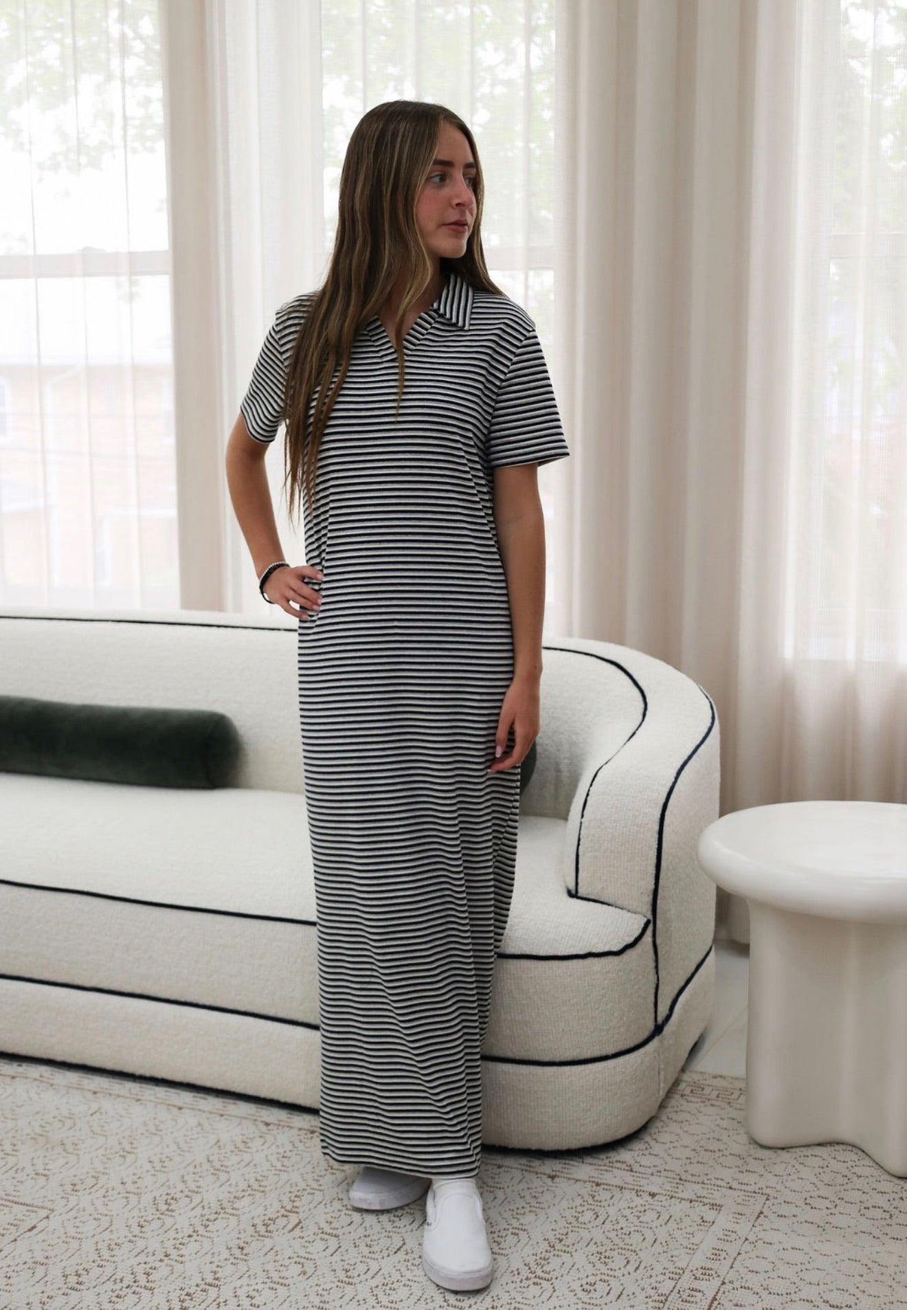 Maxi stripe short sleeve dress