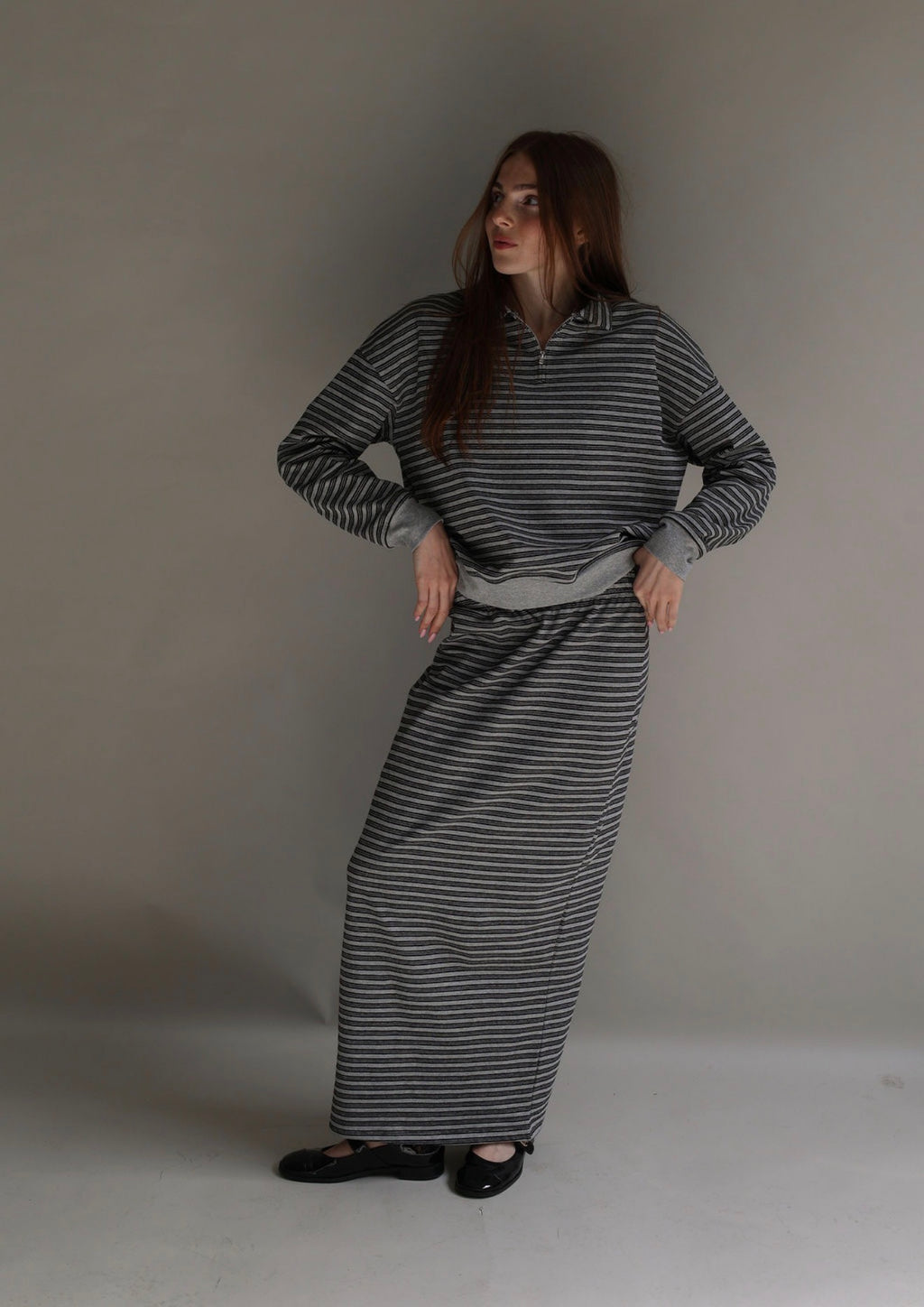 Stripe half zip set