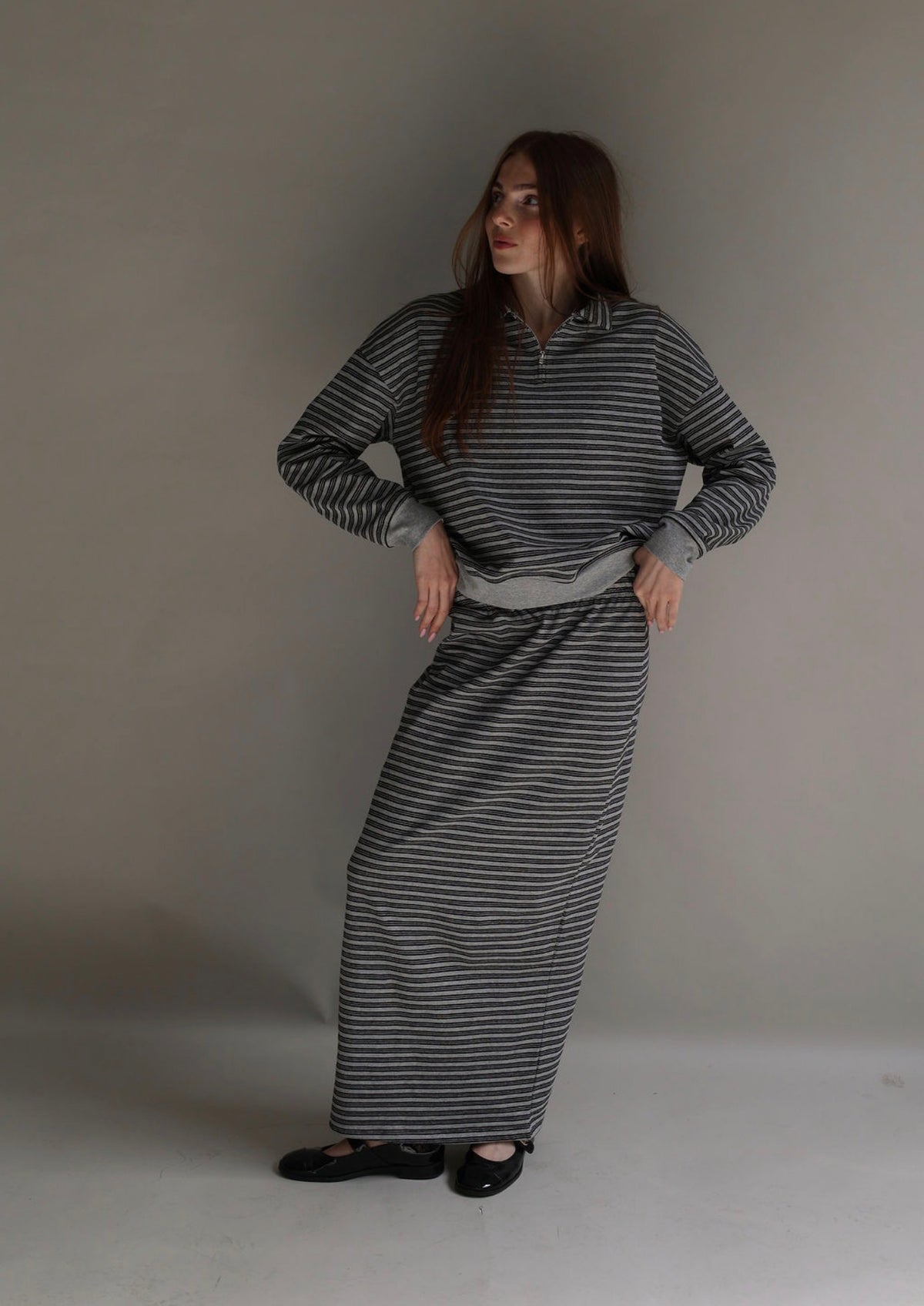 Stripe half zip set