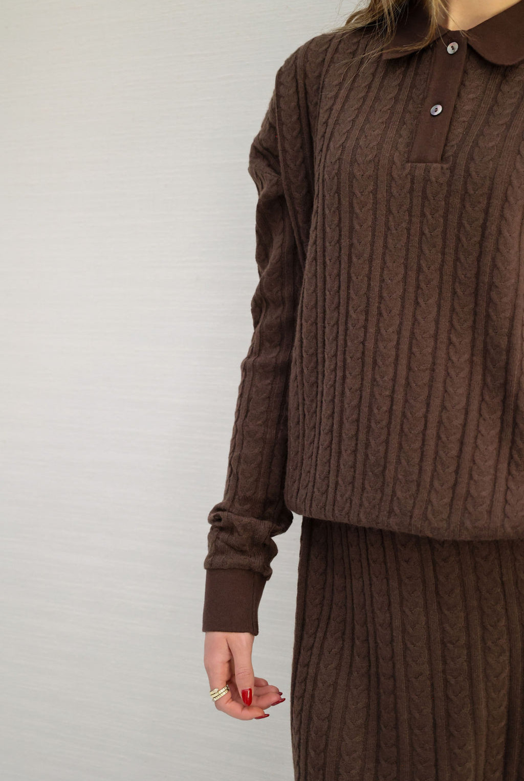 Cable knit polo skirt set