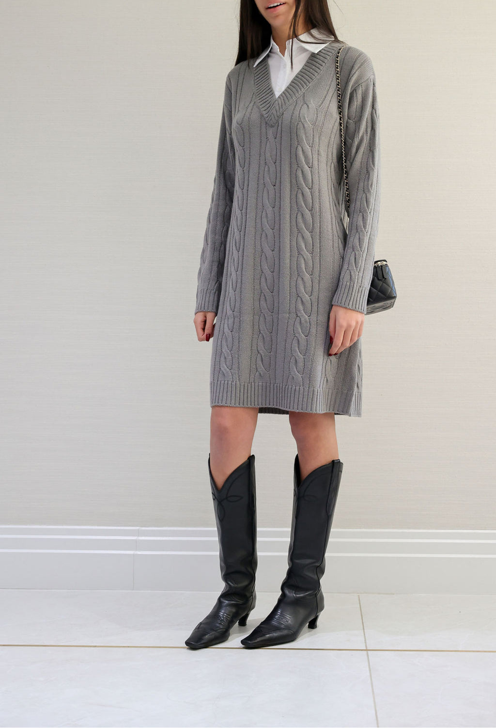 Cable knit polo mini dress