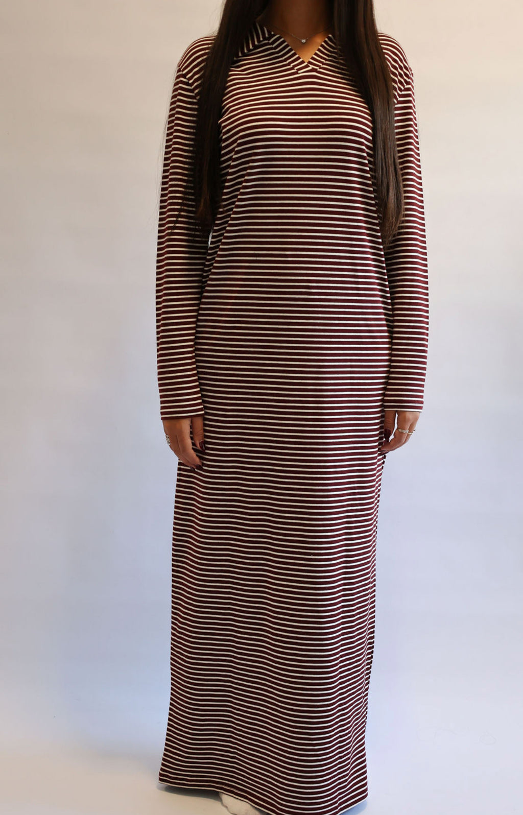 Oversized burgundy stripe v neck dress - do not size up