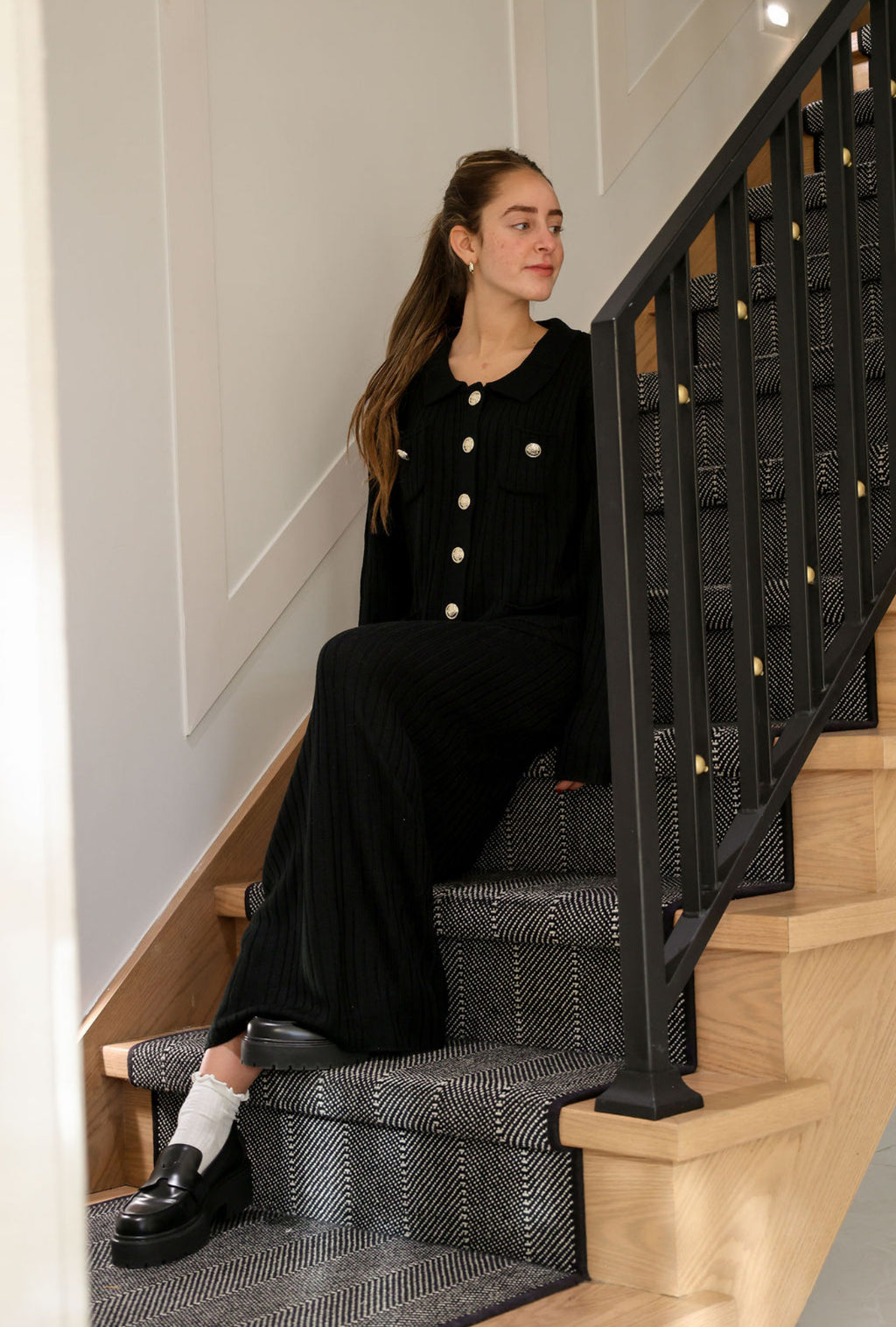 Knit / gold button detail skirt set