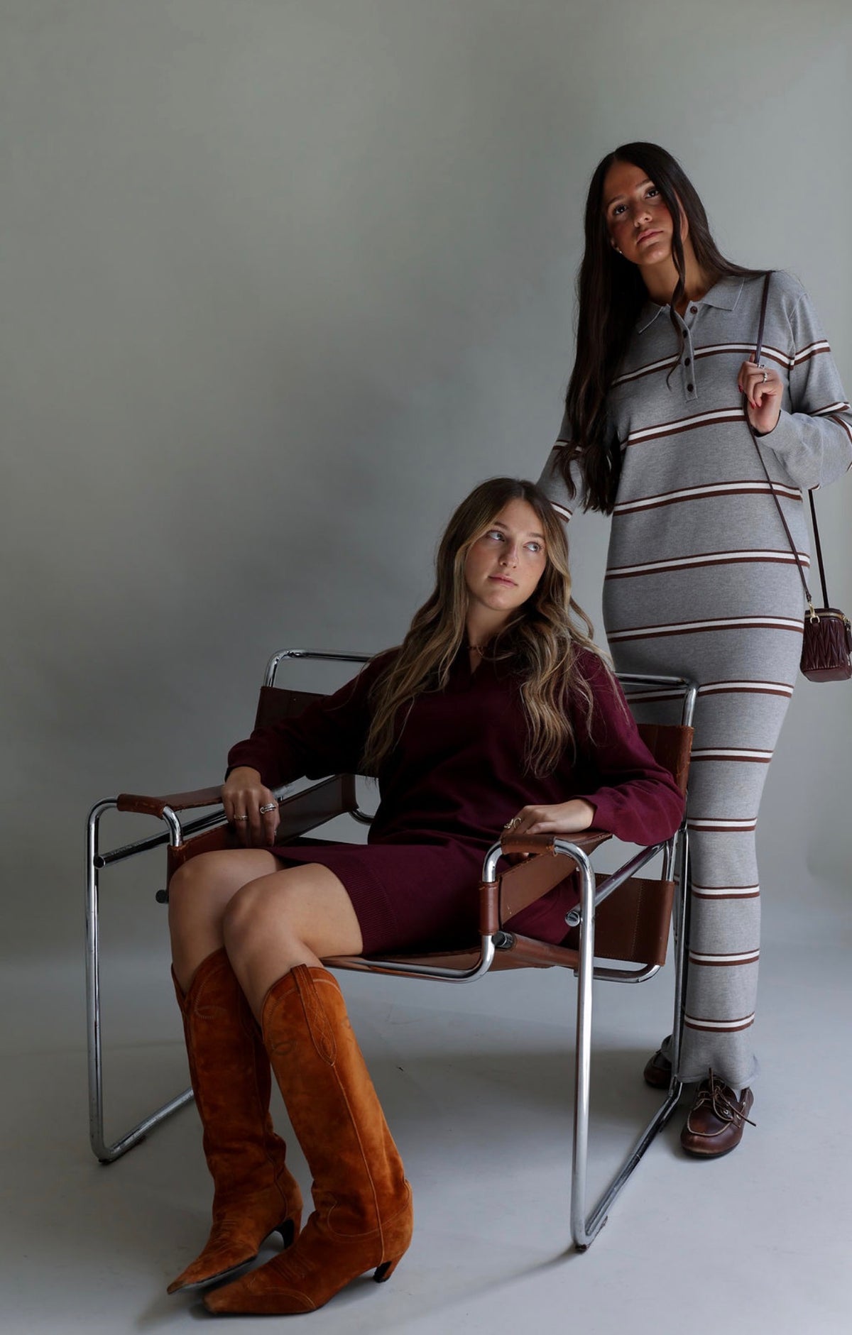 Grey stripe maxi knit dress