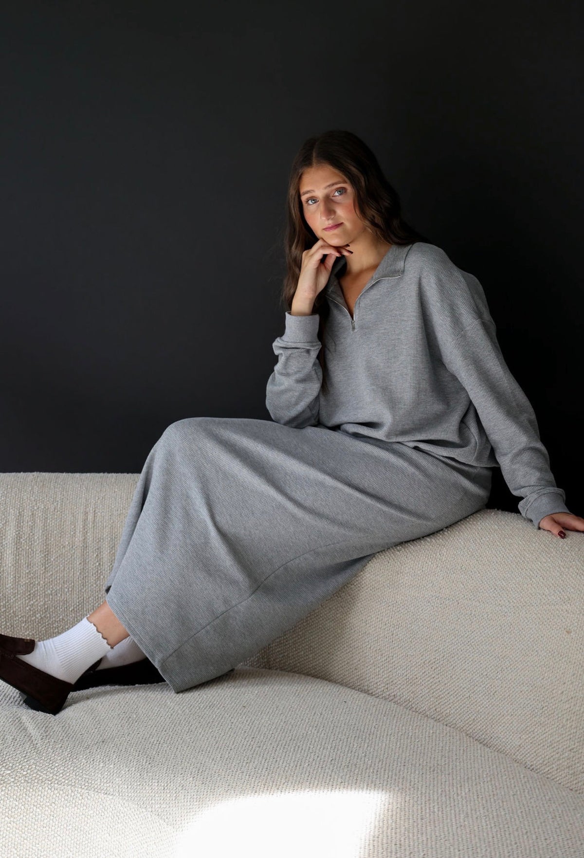Grey waffle half zip