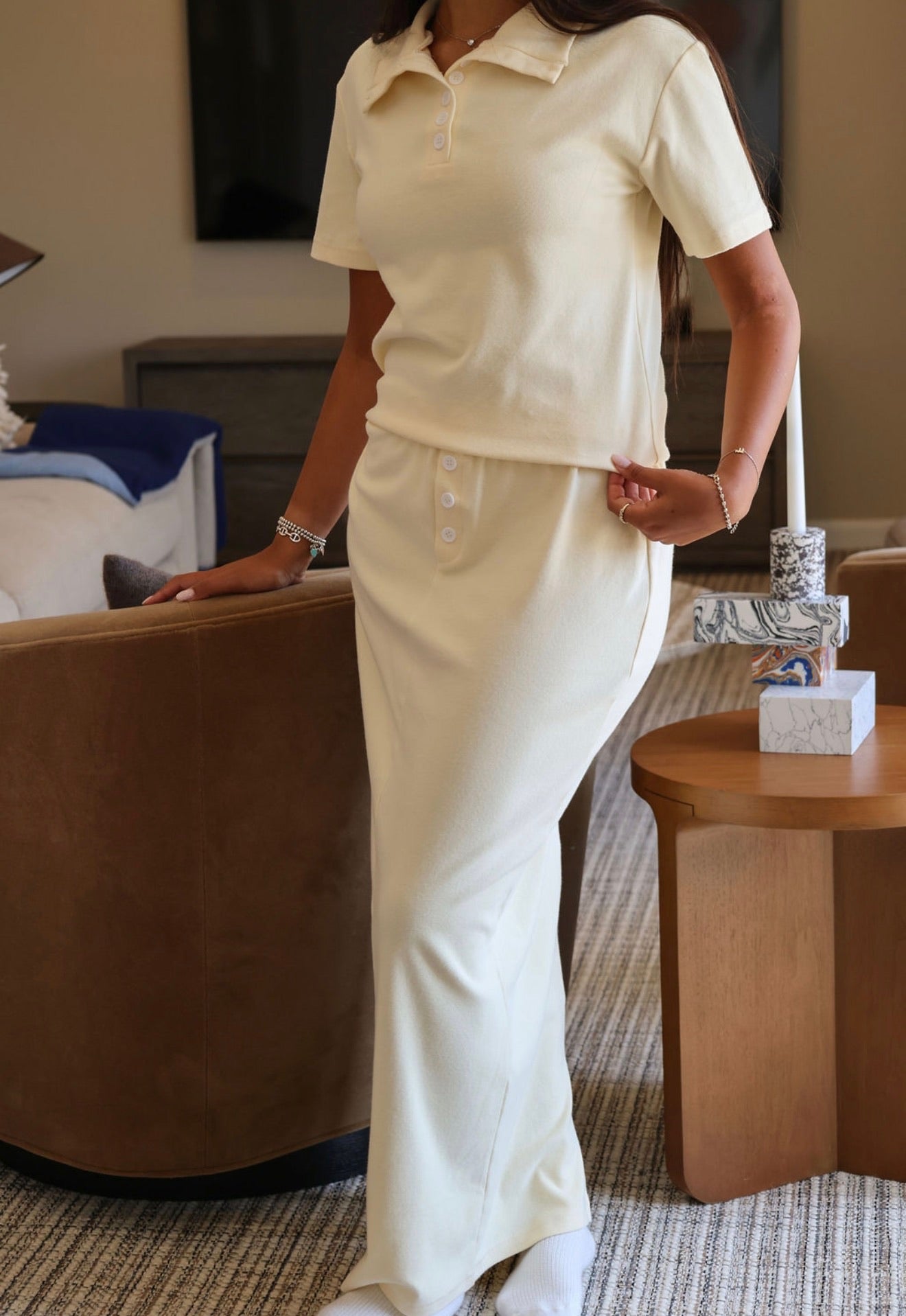 Butter yellow skirt set