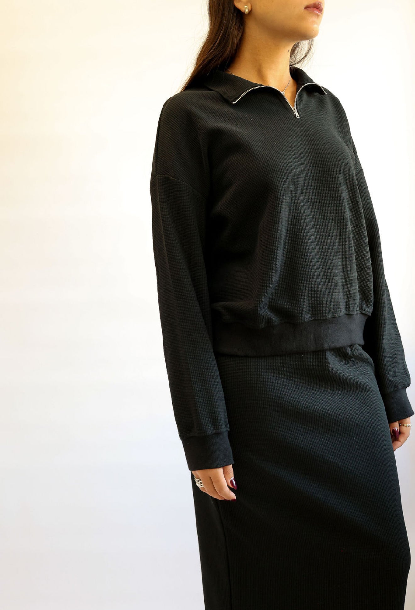 Black Half zip waffle set