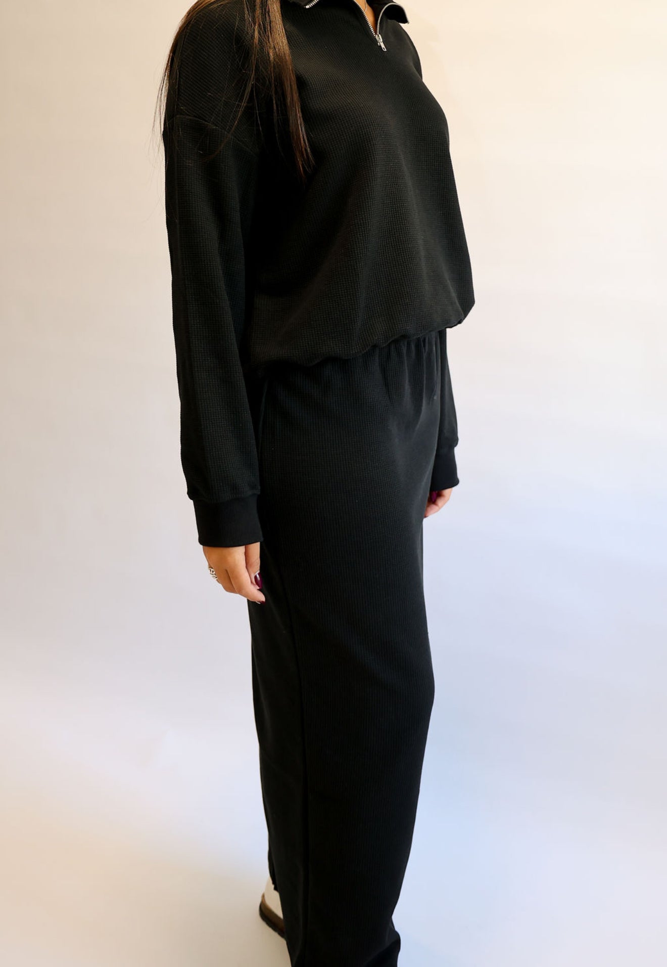 Black Half zip waffle set