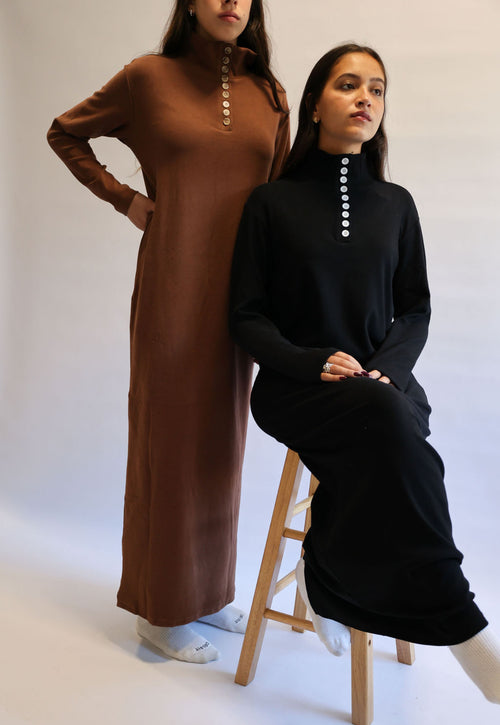 9 button black dress