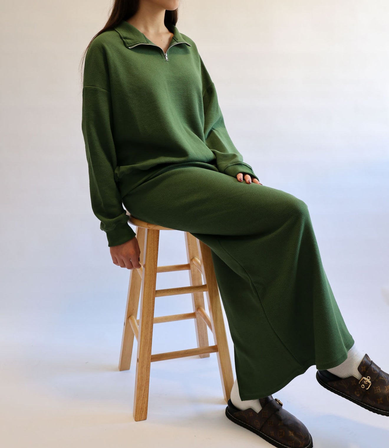 Olive green half zip set