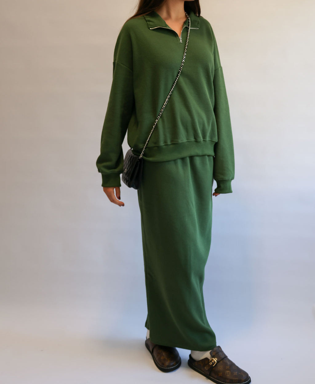 Olive green half zip set