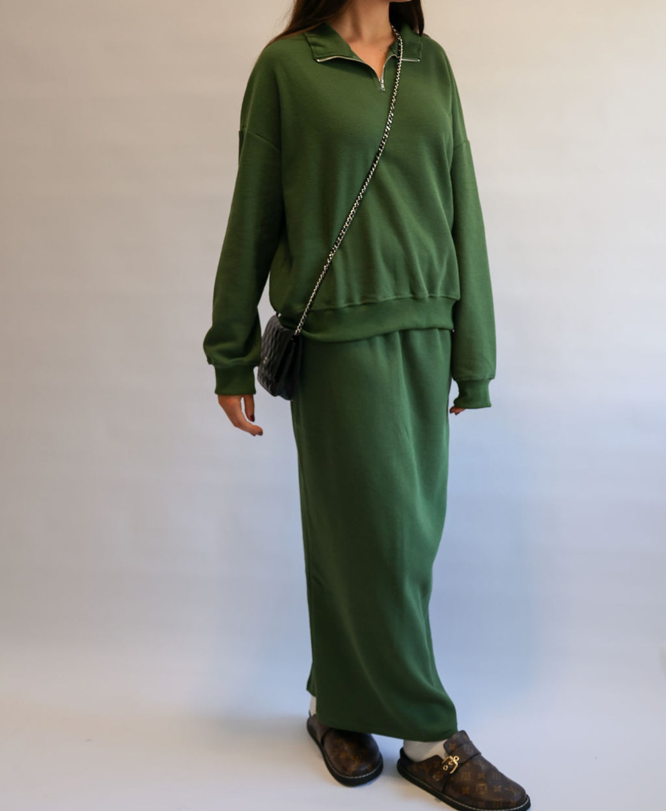Olive green half zip set