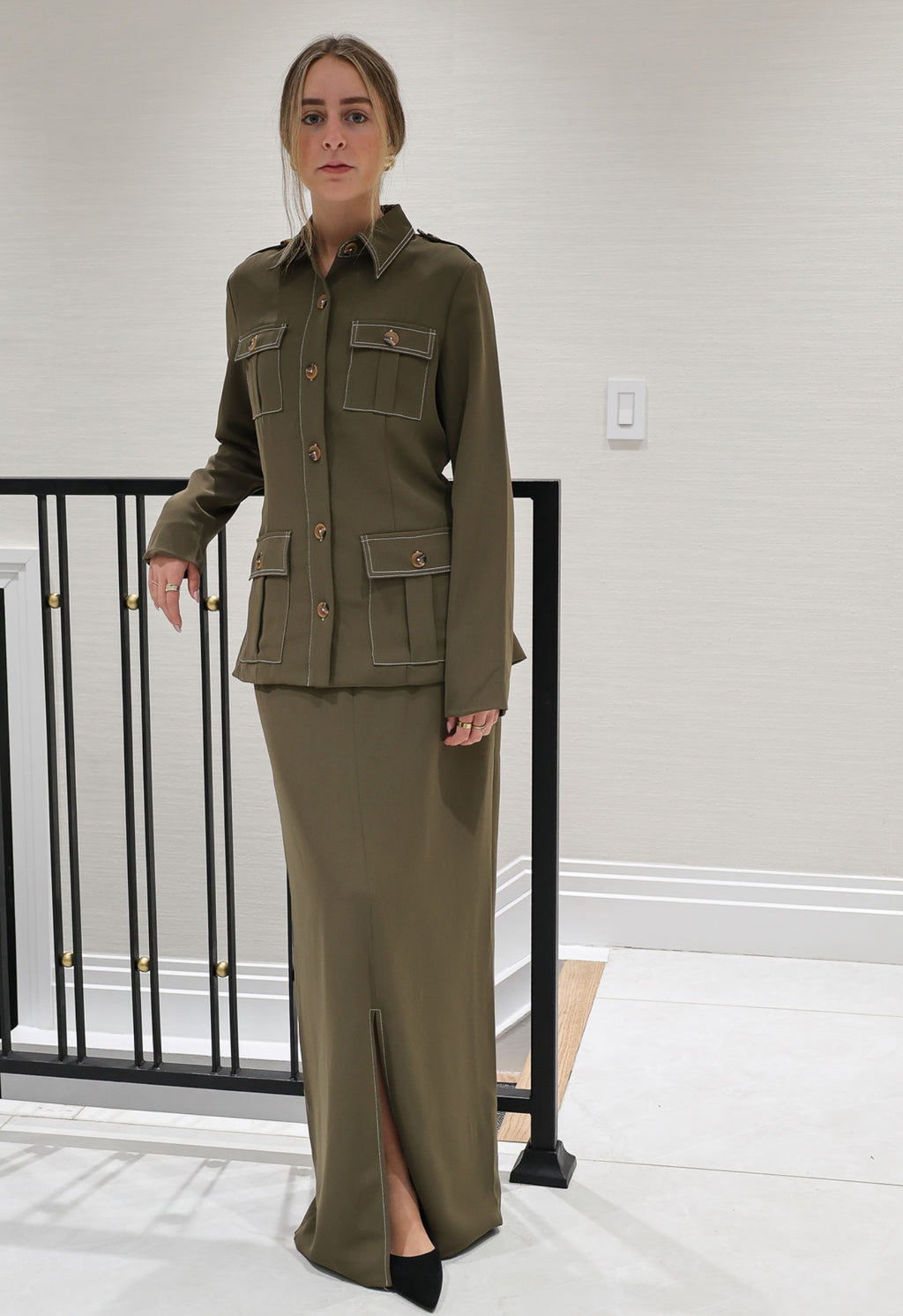 Green cargo blazer set