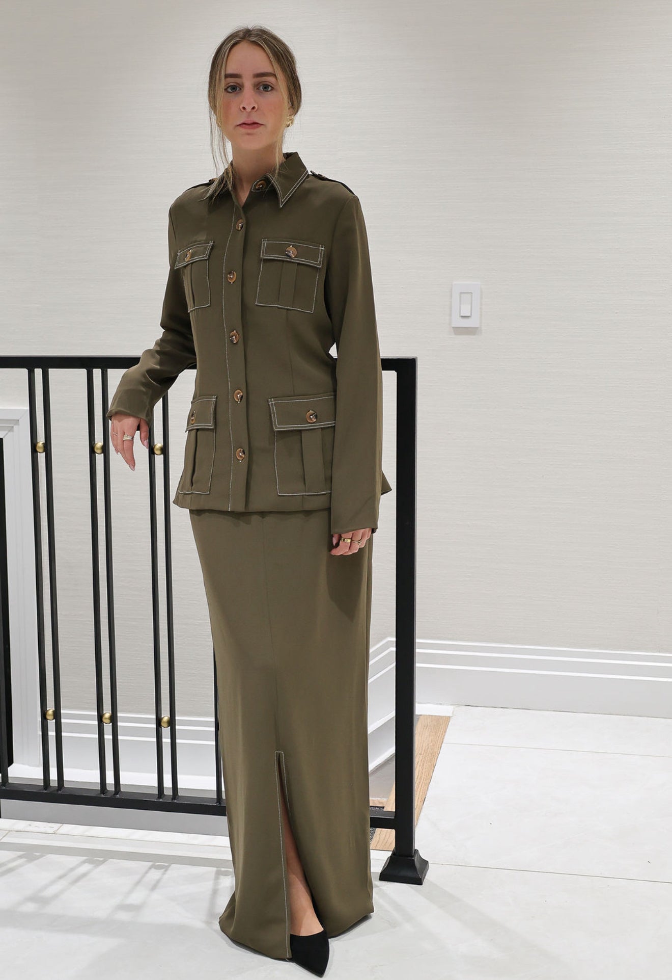 Green cargo blazer set