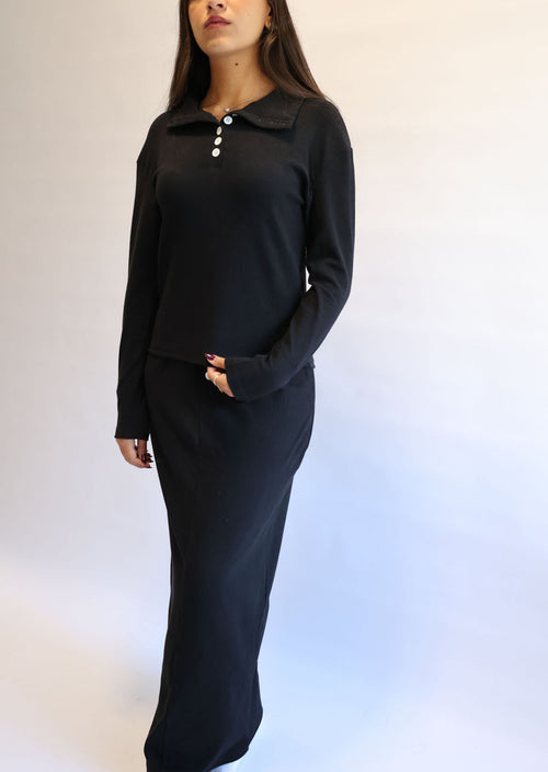 9 button black skirt set