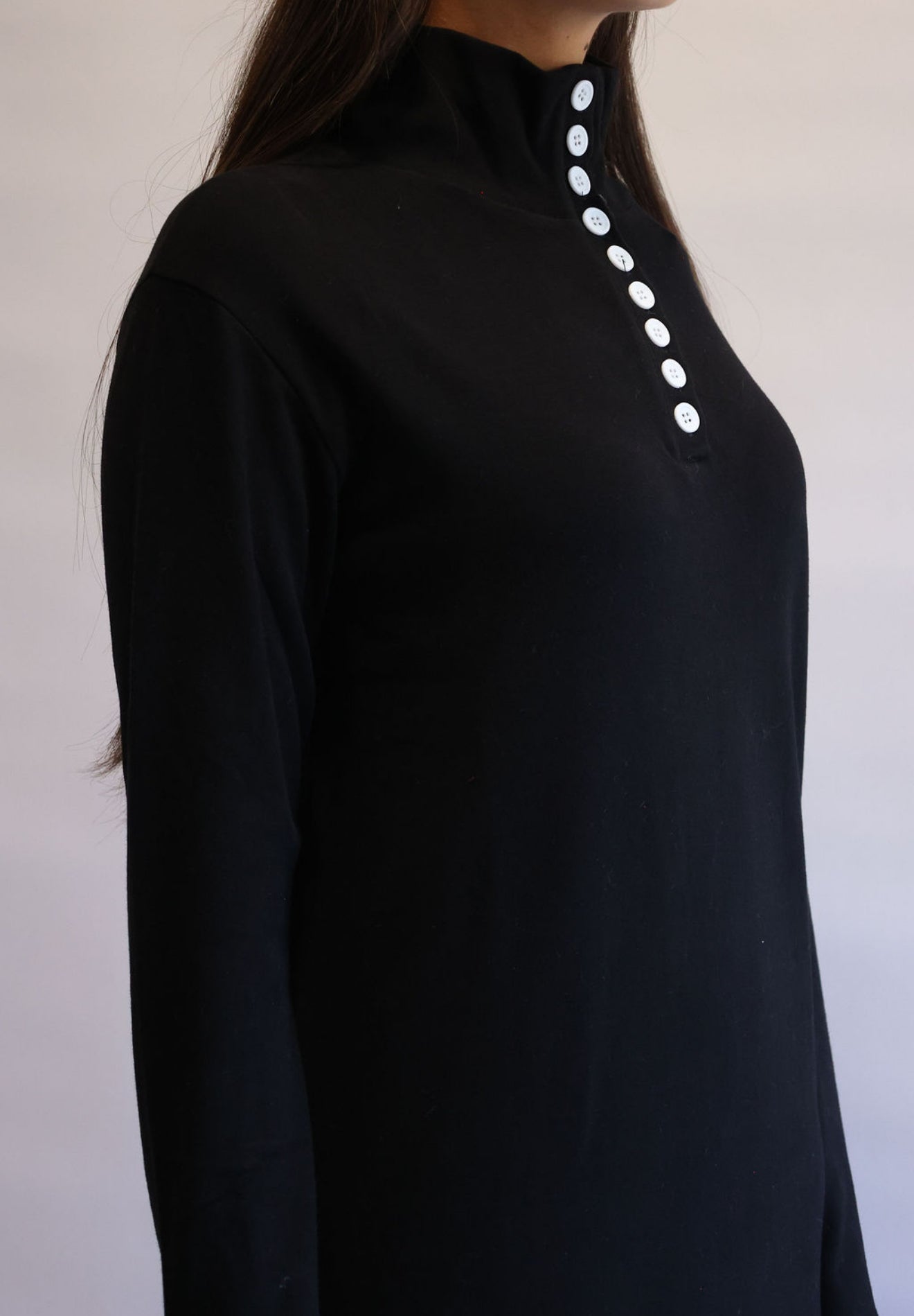 9 button black dress