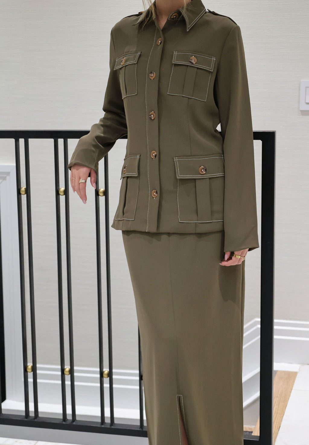 Green cargo blazer set