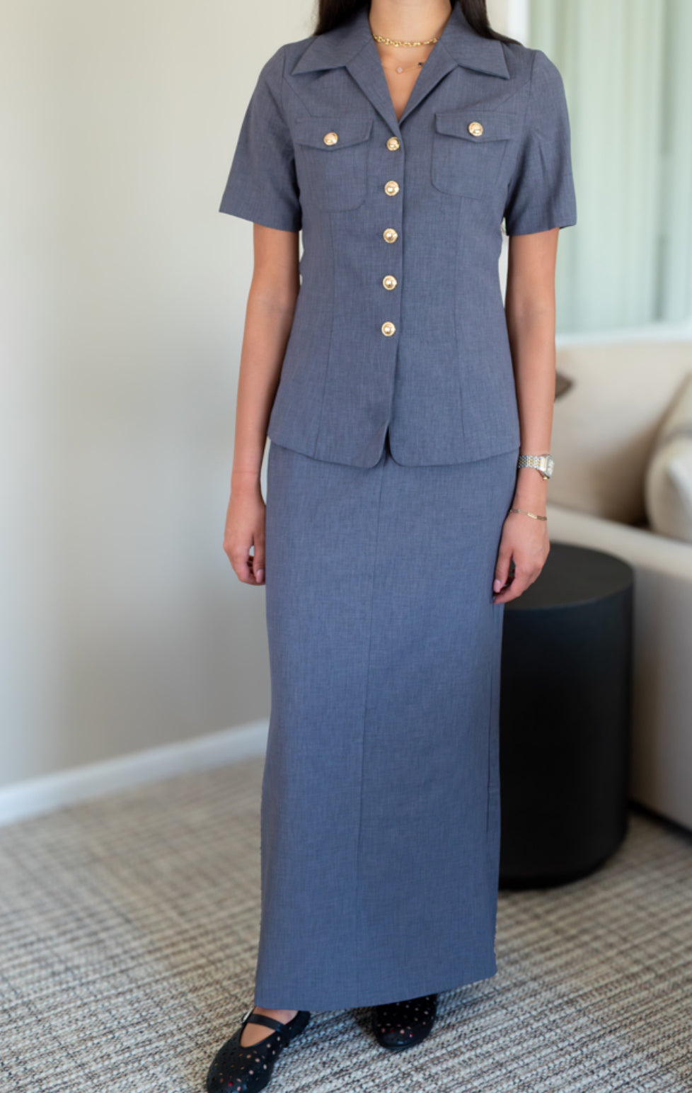 Charcoal blue blazer set